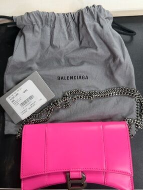 Balenciaga Hot Pink Leather Chain Crossbody Bag